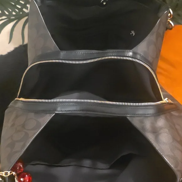 Coach Dark Brown Shoulder Bag with Scarf Accent & Purse Charm. L - Picture 12 of 13